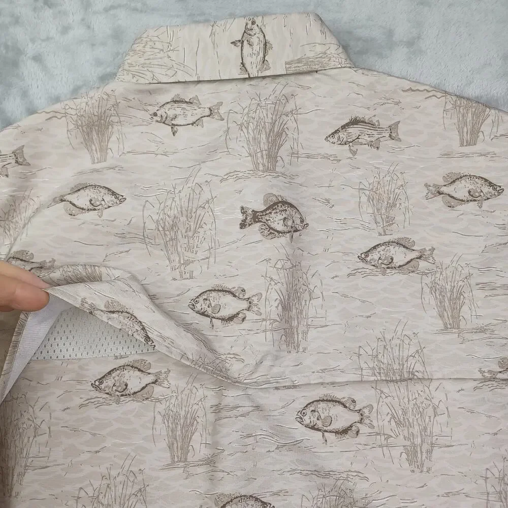 NWT Chaps Fishing Shirt | Men's Small | Tan Fish Print | UPF 50+ Quick Dry